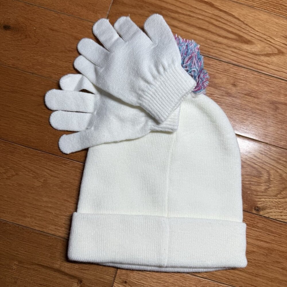 NWT Capelli New York Unicorn Knit Hat & Gloves Set Ivory Pink M/L - Picture 5 of 5